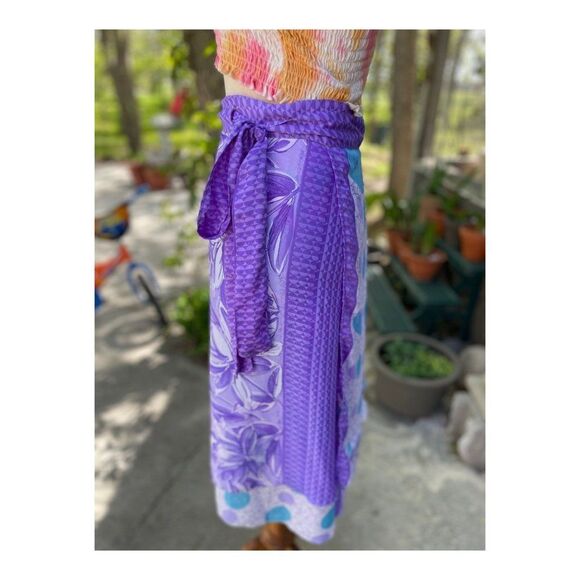 Jovani Designs Silk Blend Wrap Skirt Mix Print Beach Travel Purple Blue Sz M - Picture 7 of 9